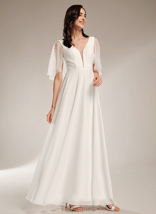 V-neck Floor-Length Wedding A-Line Dress Iyana Wedding Dresses Beading With Chiffon