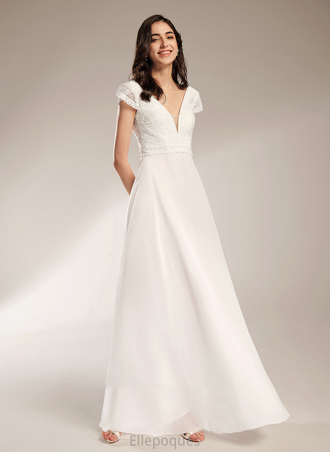 Wedding V-neck Dress Wedding Dresses Floor-Length A-Line Nita