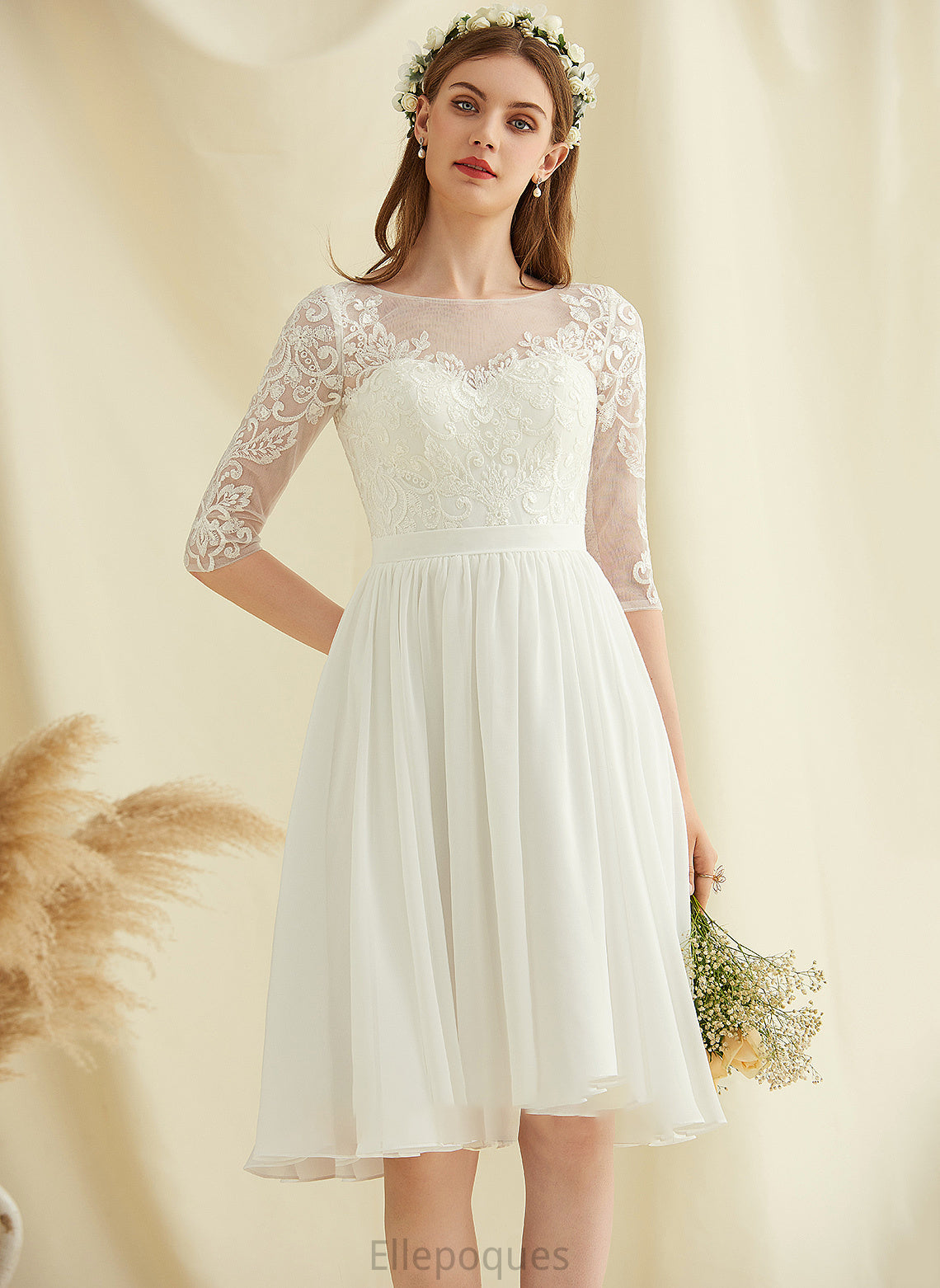 With Chiffon Knee-Length Dress Wedding Dresses Sequins Wedding A-Line Morgan Lace