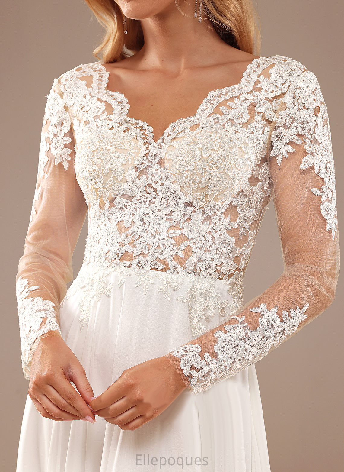 Lace Chiffon V-neck Sequins Floor-Length With Jaqueline Wedding Dresses A-Line Dress Wedding