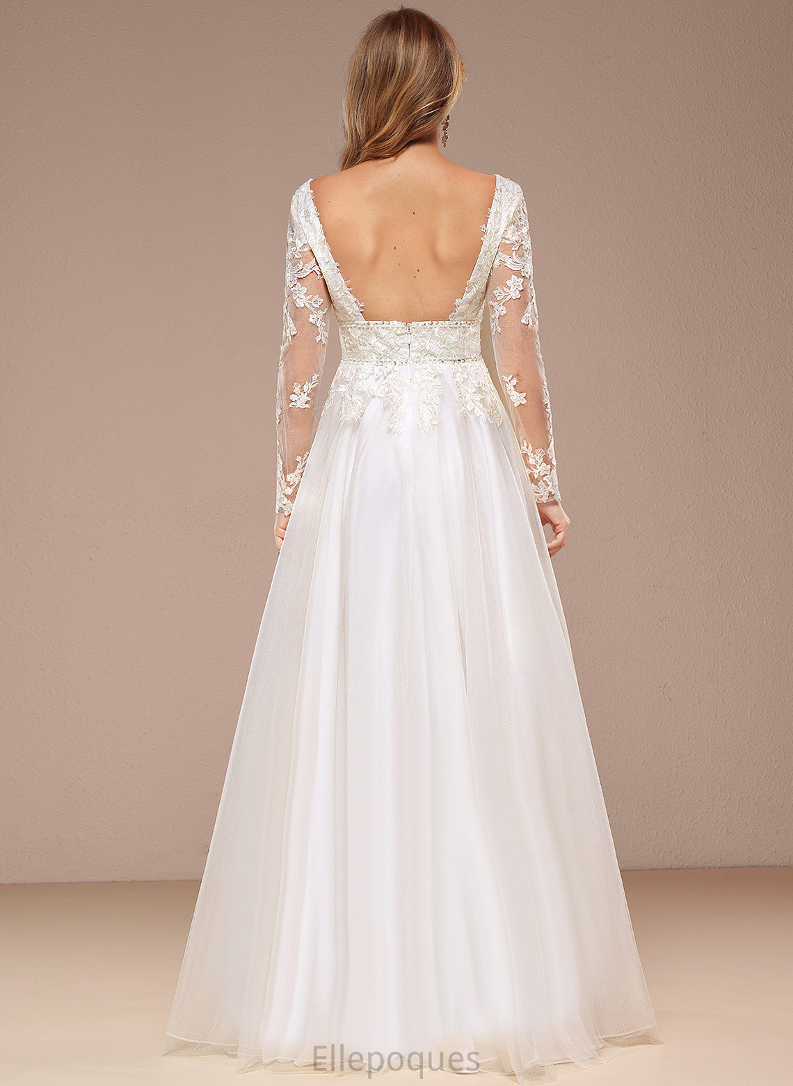 A-Line Dress Tulle Lace V-neck With Layla Sequins Floor-Length Wedding Dresses Beading Wedding