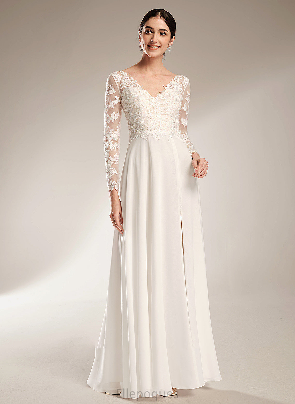 Sonia Floor-Length Front Dress Wedding Dresses Split V-neck With A-Line Wedding