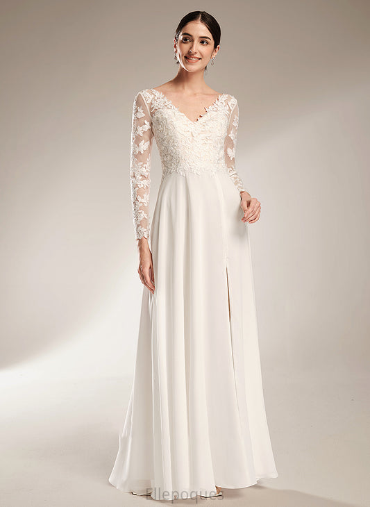 Sonia Floor-Length Front Dress Wedding Dresses Split V-neck With A-Line Wedding