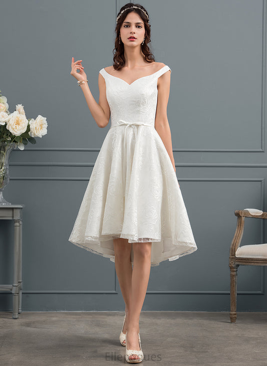 Lace Bow(s) Wedding Wedding Dresses Asymmetrical A-Line Dress With Crystal