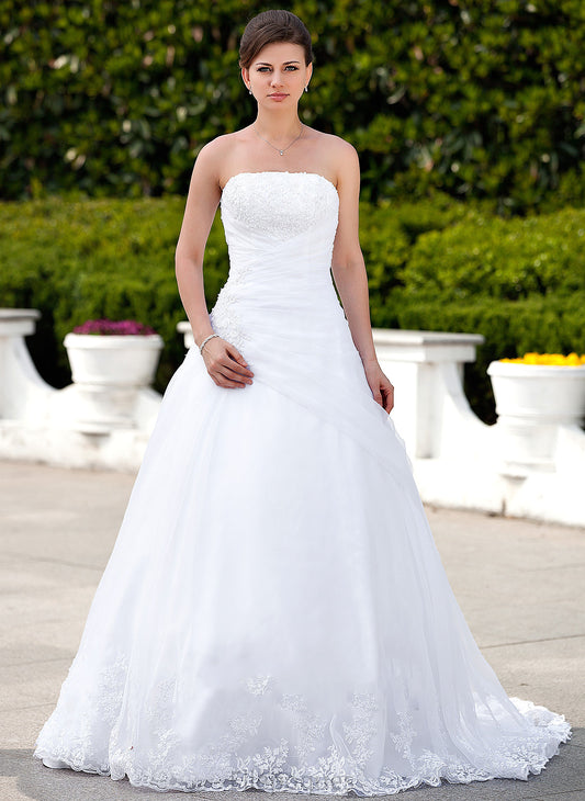 Train Wedding Beading Organza Strapless With Chapel Nyla Lace Ball-Gown/Princess Wedding Dresses Dress