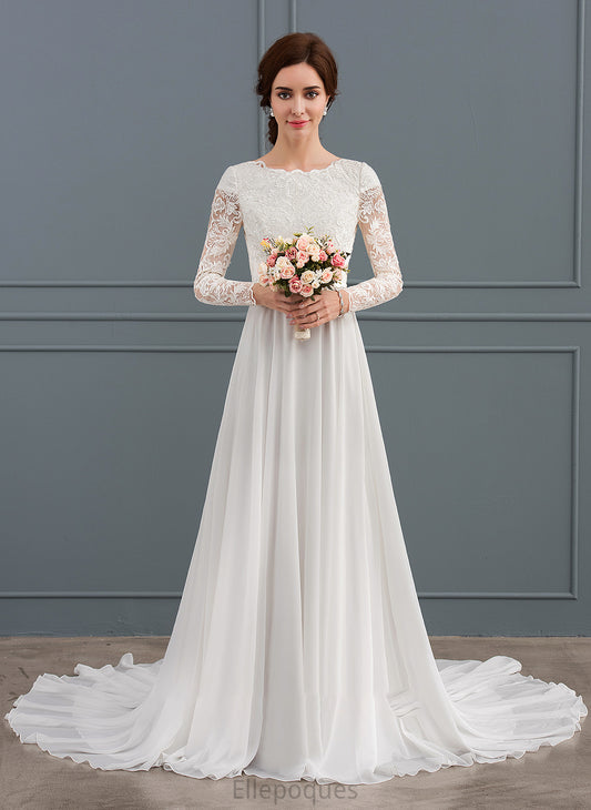 Wedding Dresses Wedding Dress Scoop With Court Train Beading Finley Neck A-Line Chiffon