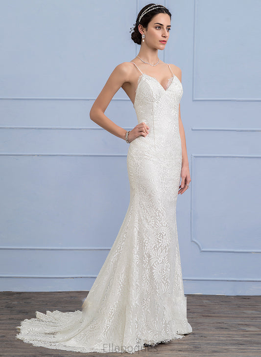 Court Lace V-neck Wedding Train Trumpet/Mermaid Dress Lynn Wedding Dresses