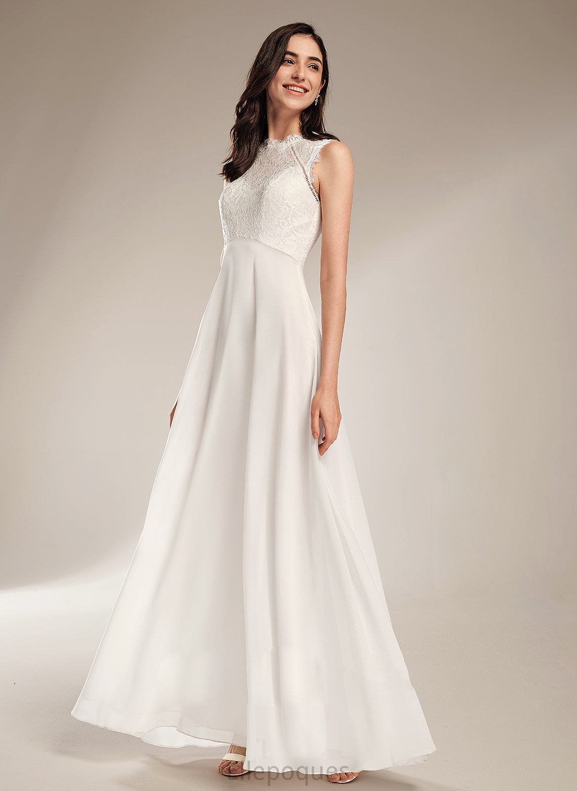 A-Line Floor-Length Dress Scoop Josephine Lace Chiffon Wedding Wedding Dresses