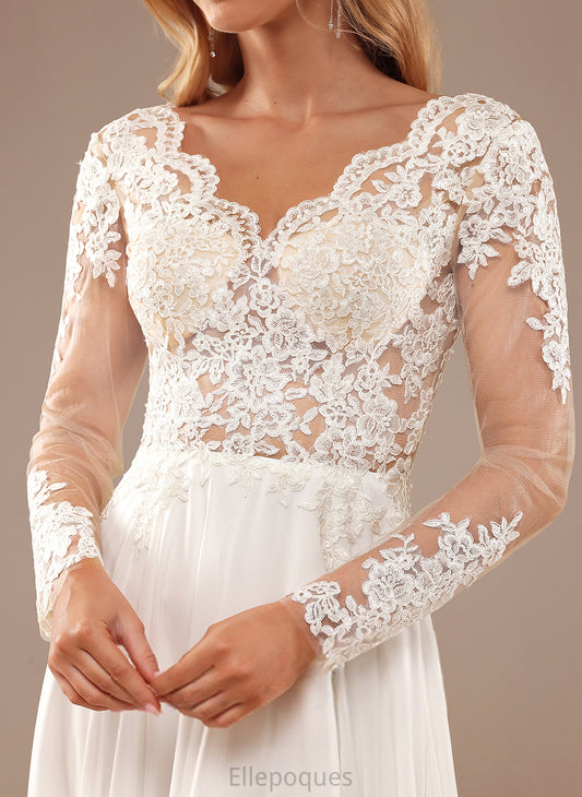 Sequins A-Line Dress Wedding Dresses V-neck Floor-Length Lace Chiffon Lace Wedding Ashlynn With