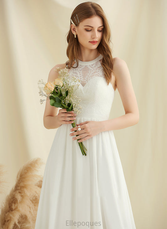 Neck Split Scoop Front Wedding Dresses Chiffon Regan With Wedding Dress Floor-Length A-Line Lace