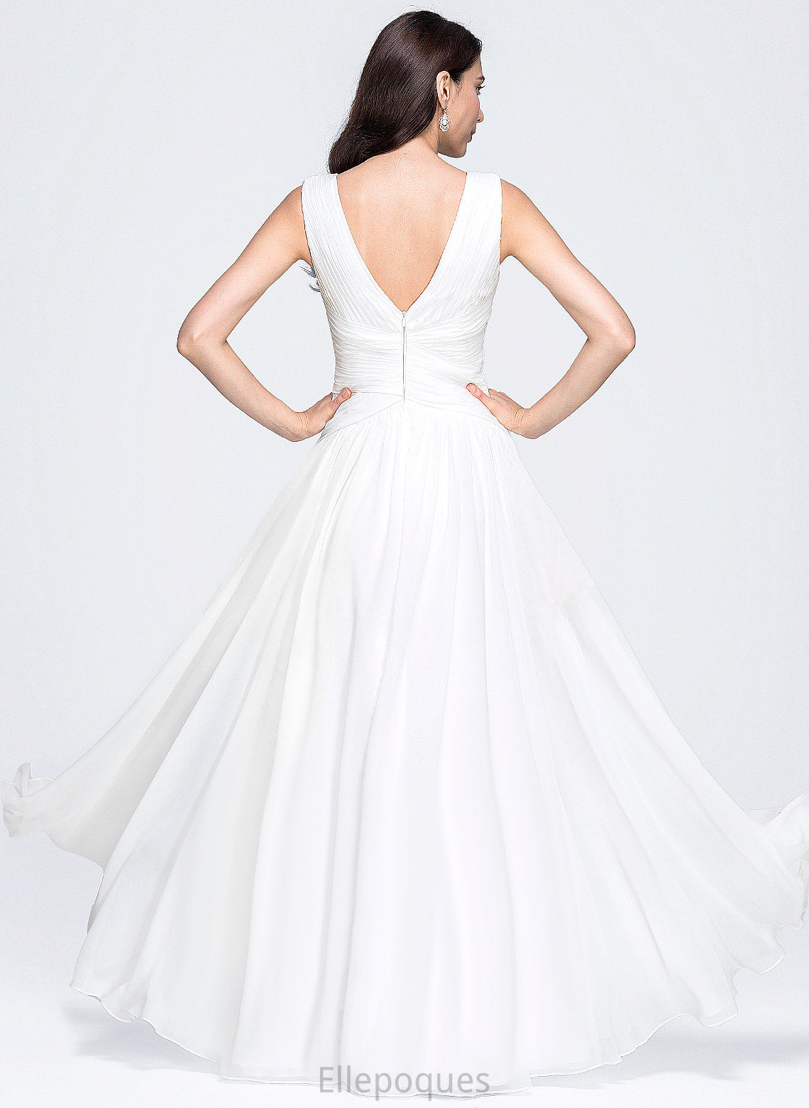 Wedding Wedding Dresses Chiffon Floor-Length Dress A-Line Natalya Pleated V-neck With