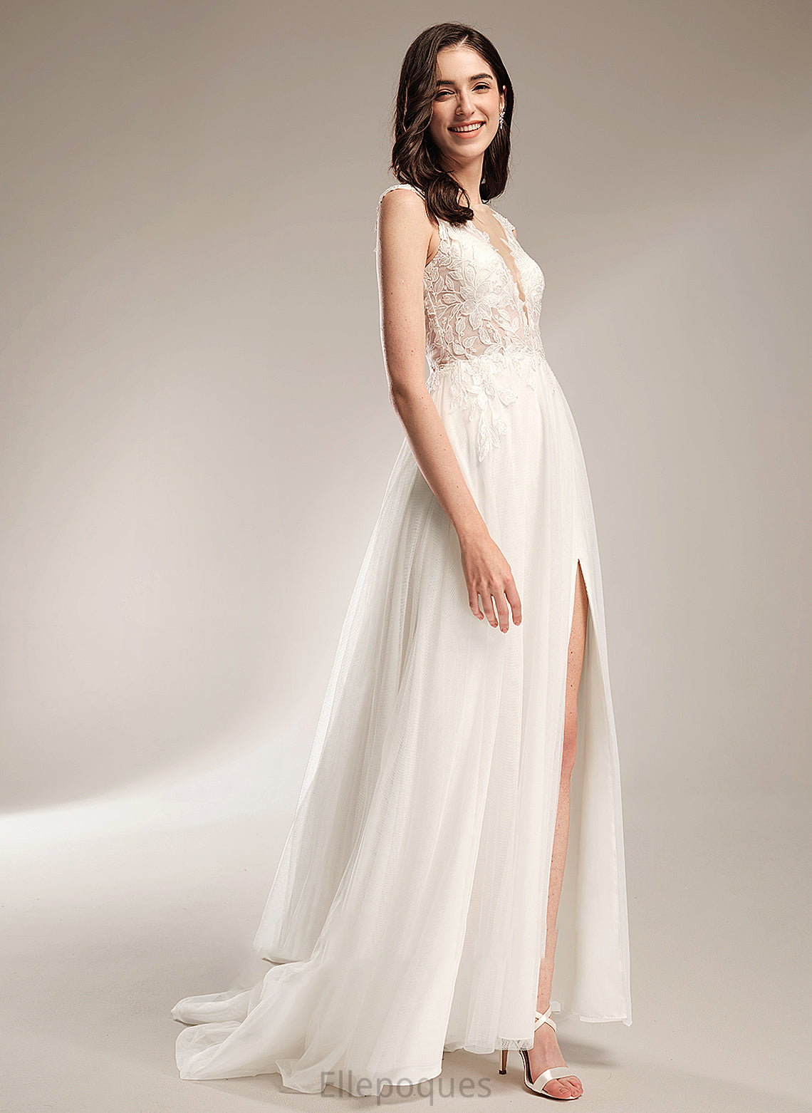 Train With Wedding Court Sequins Serena Wedding Dresses Dress V-neck A-Line