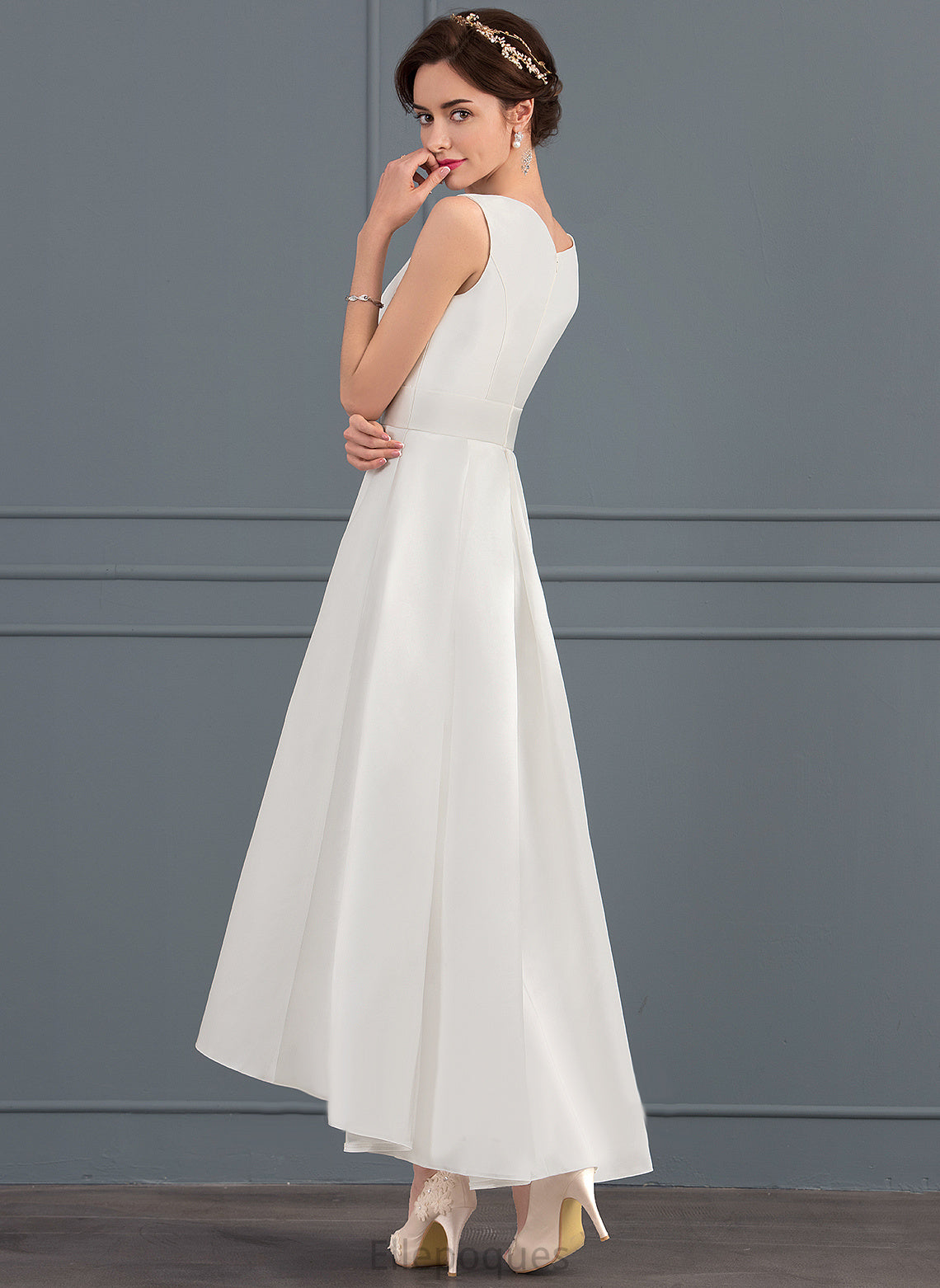 Satin Wedding Dress A-Line Asymmetrical Viv Wedding Dresses Square