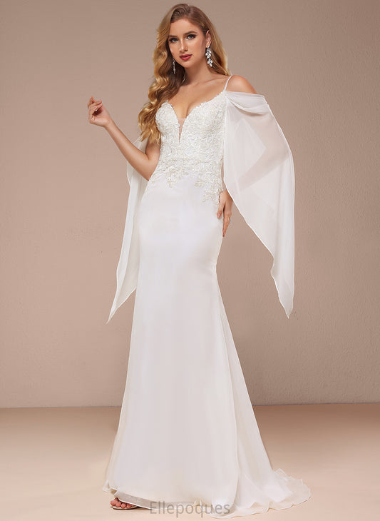 Cold Trumpet/Mermaid Shoulder Train Wedding Dresses Sweep Chiffon Dress Wedding Tia Lace