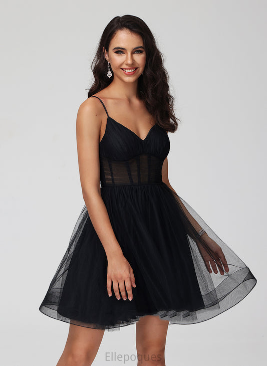 With Homecoming Dresses A-Line Tulle V-neck Short/Mini Pleated Regan Homecoming Dress