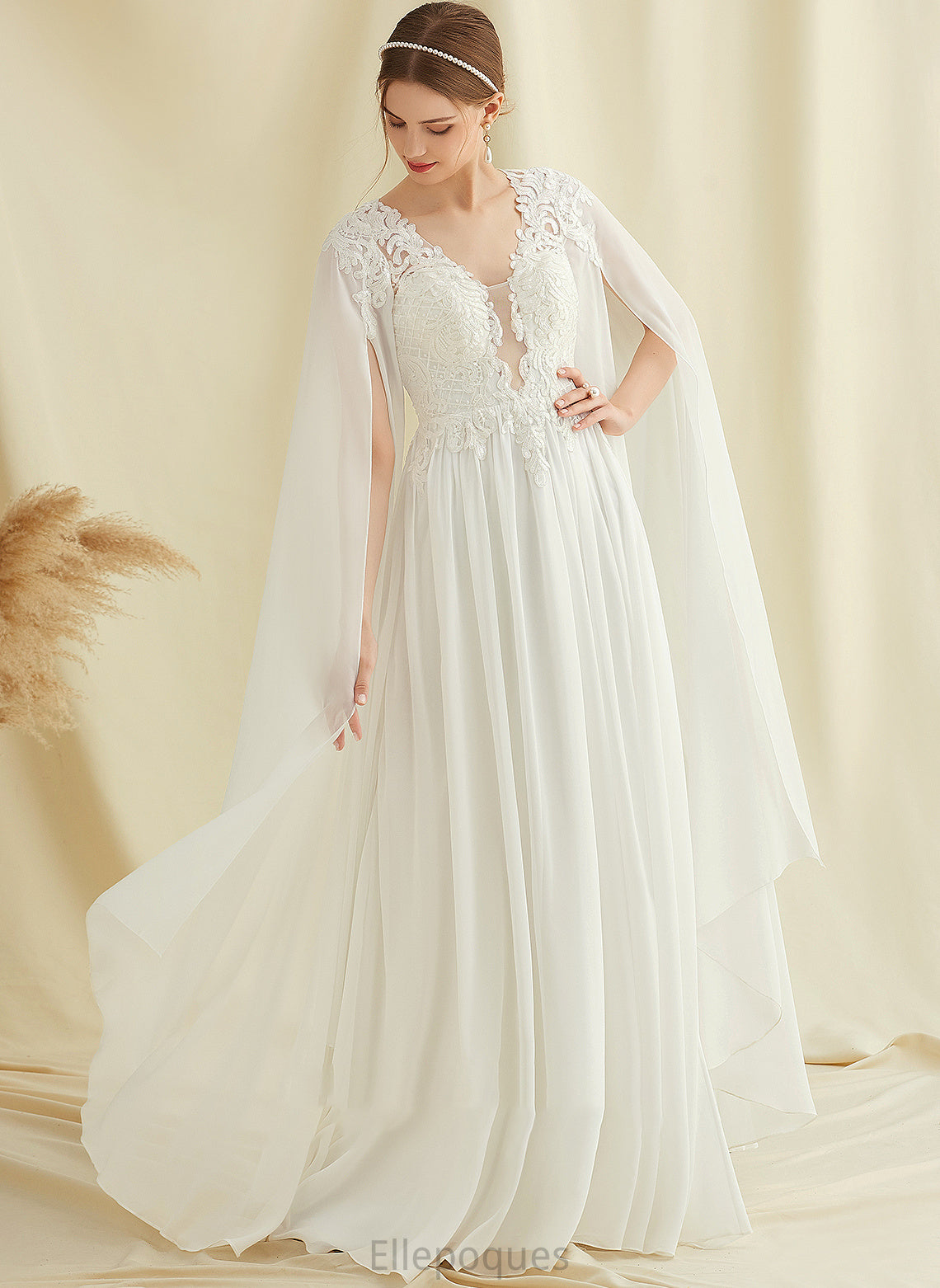 Wedding Dresses With Wedding Chiffon A-Line Dress Sequins Floor-Length V-neck Mariah Lace