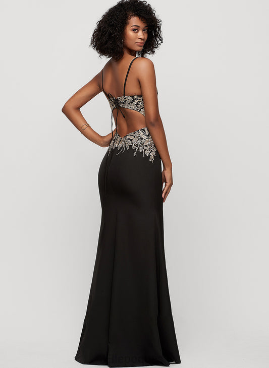 Crepe Trumpet/Mermaid Front With Floor-Length Stretch V-neck Split Sequins Prom Dresses Danika