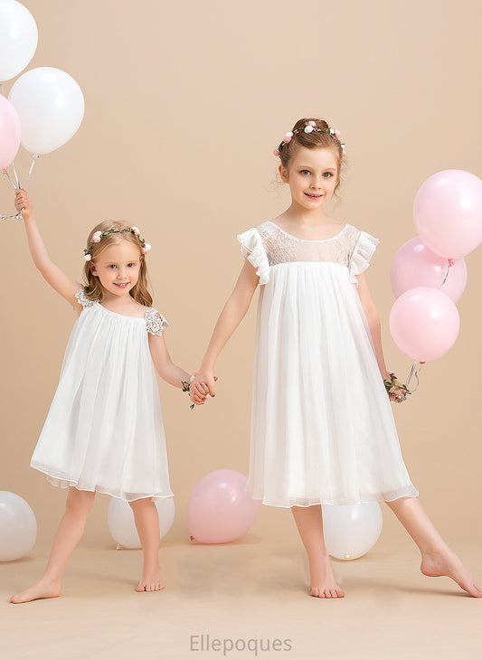 Short With Knee-length Tamara Girl Dress Neck Chiffon Flower Flower Girl Dresses Lace A-Line - Sleeves Scoop