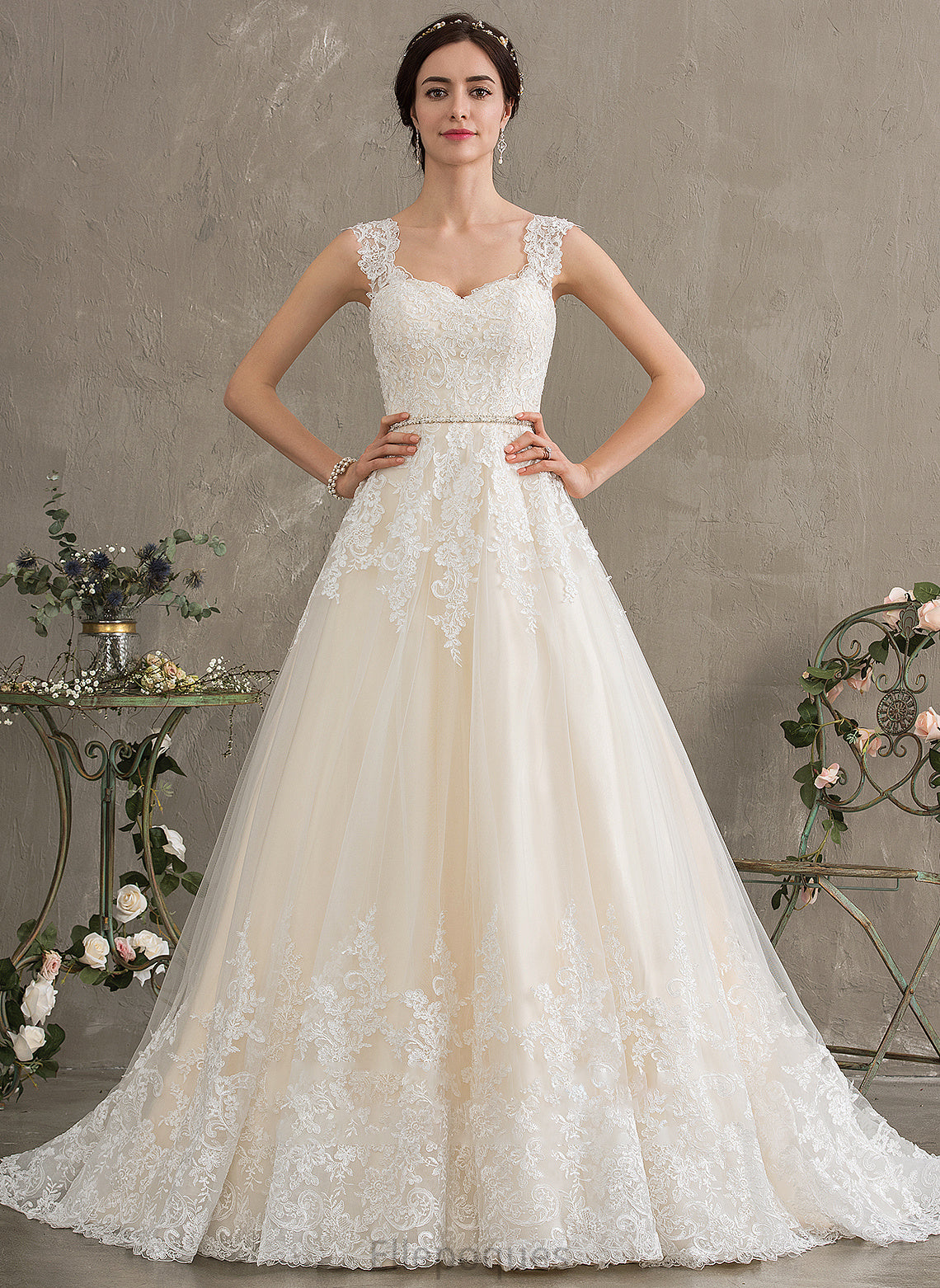 Train With Court Raegan Wedding Sweetheart Beading Sequins Tulle Dress Wedding Dresses Ball-Gown/Princess