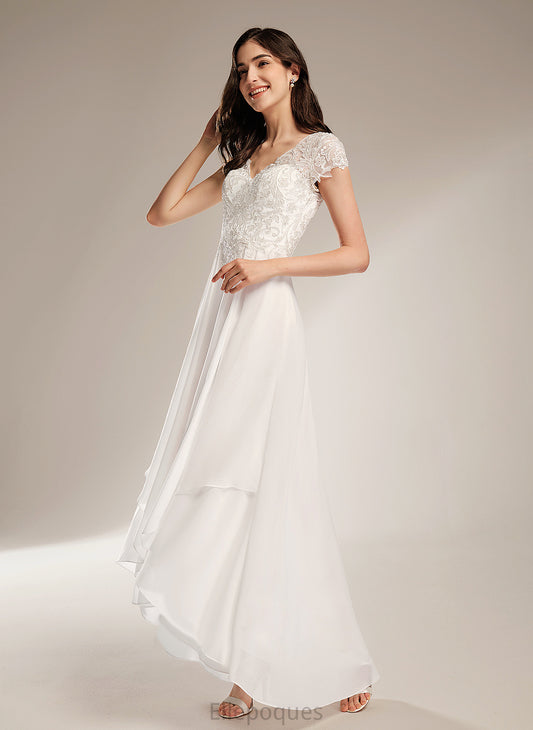 Kayla Asymmetrical Chiffon Dress Lace A-Line V-neck Wedding Dresses Wedding