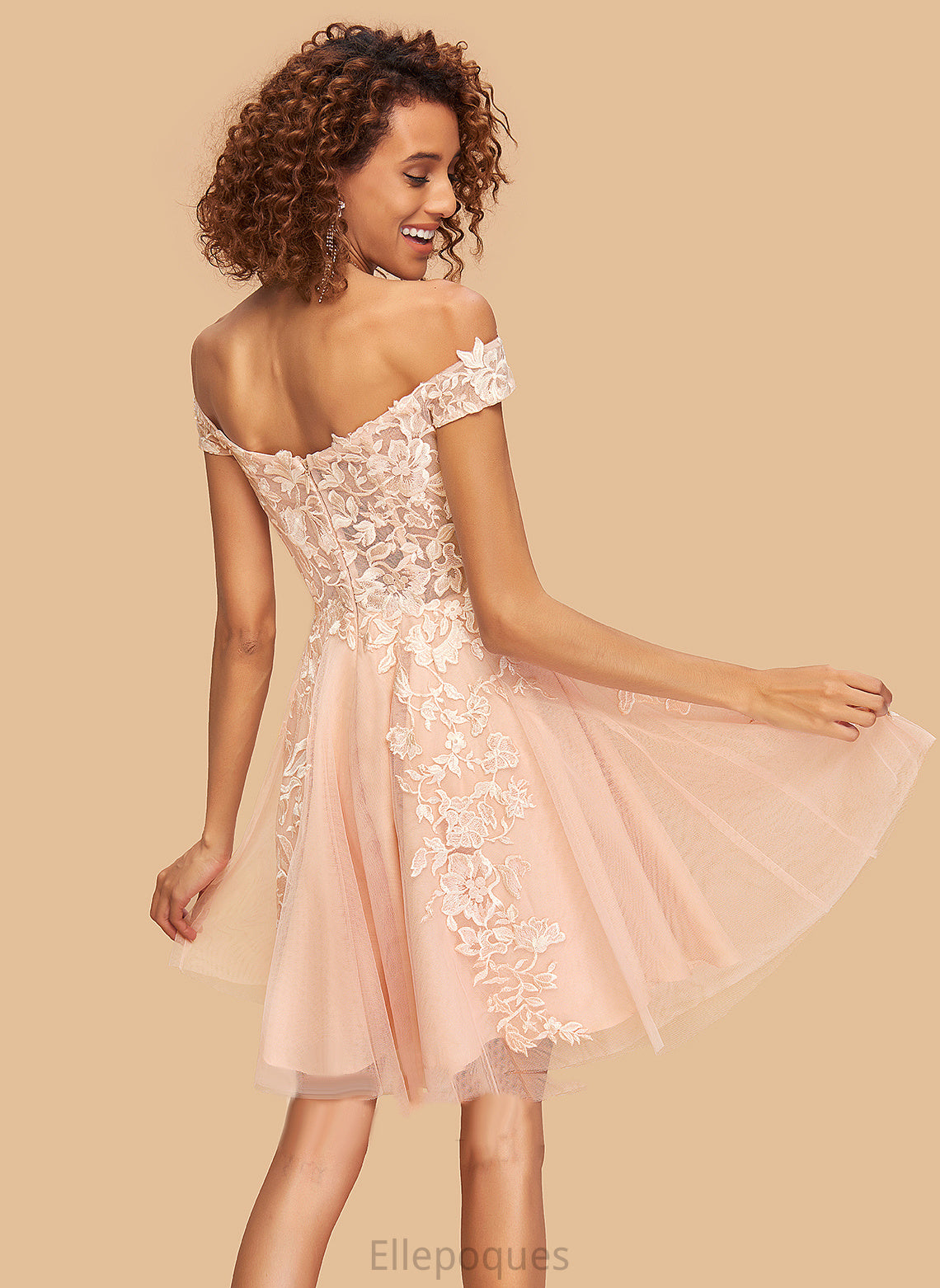 Lace Homecoming With A-Line Tulle Off-the-Shoulder Dress Delaney Short/Mini Homecoming Dresses