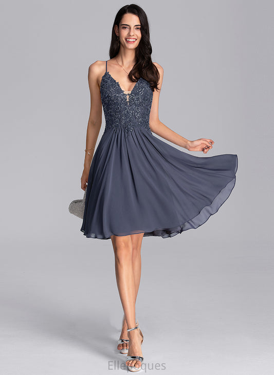 V-neck Homecoming Dresses Dress Homecoming Daniella Lace With A-Line Chiffon Beading Knee-Length