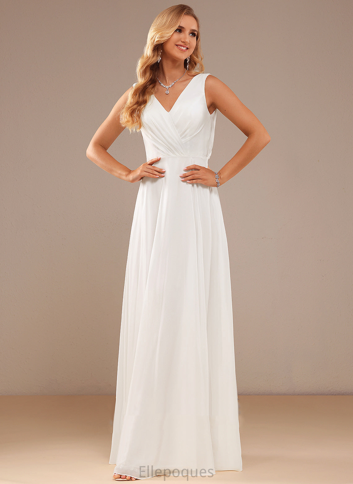 Floor-Length With Wedding Dresses A-Line Laylah Chiffon Lace V-neck Dress Wedding