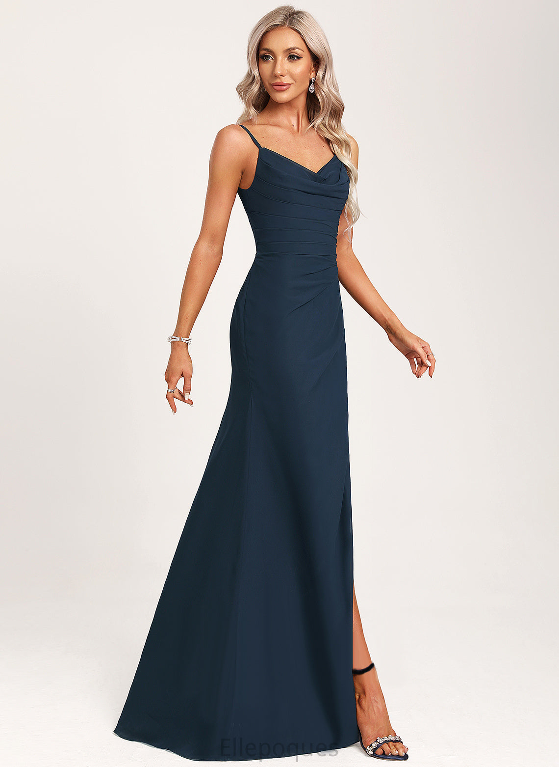 Straps&Sleeves Trumpet/Mermaid Neckline Fabric Length Silhouette Cowl Floor-Length Meredith Sleeveless A-Line/Princess Natural Waist Bridesmaid Dresses