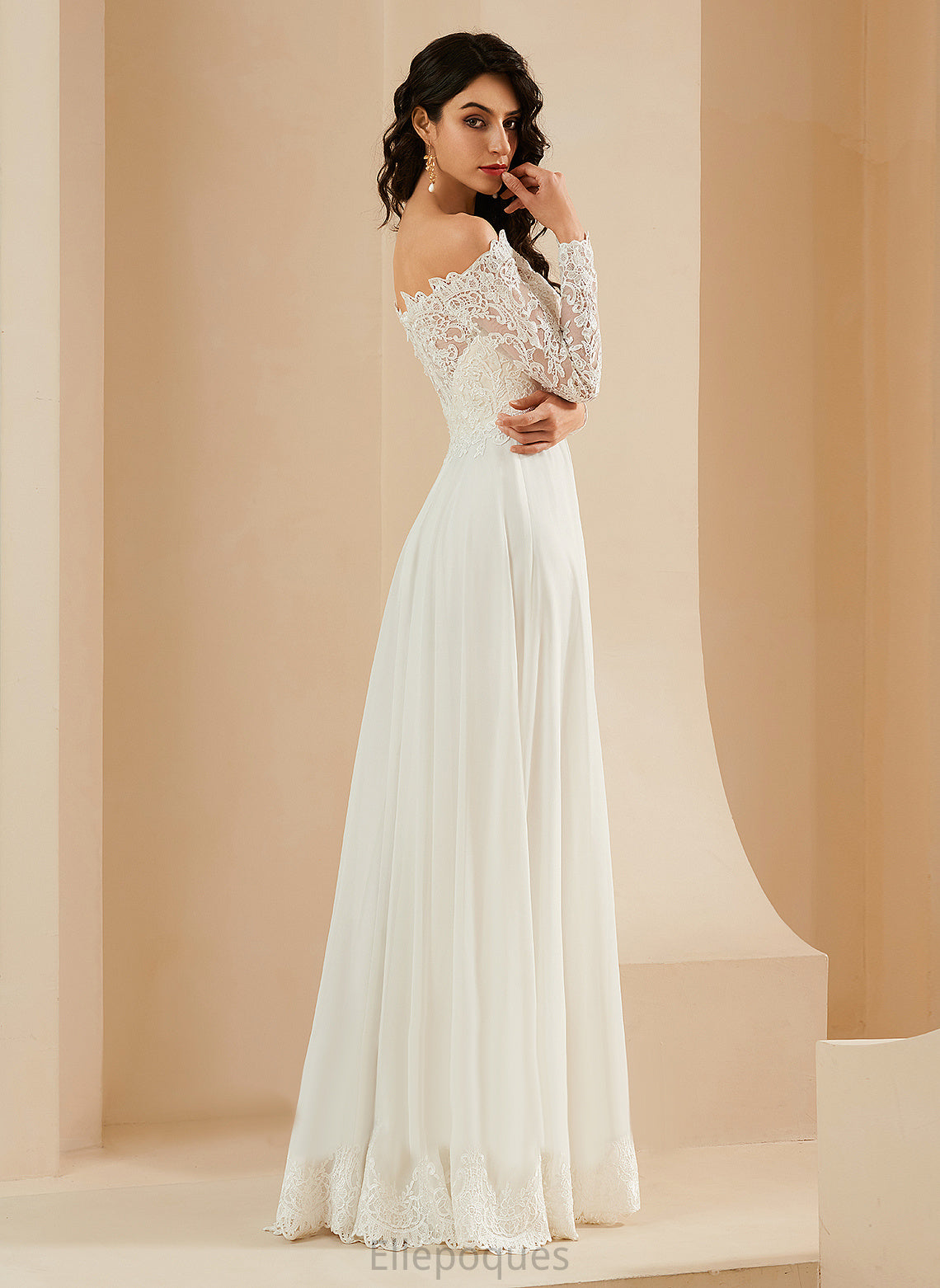 Dress Desirae With Off-the-Shoulder Train Lace Chiffon Wedding Dresses Sweep Wedding A-Line