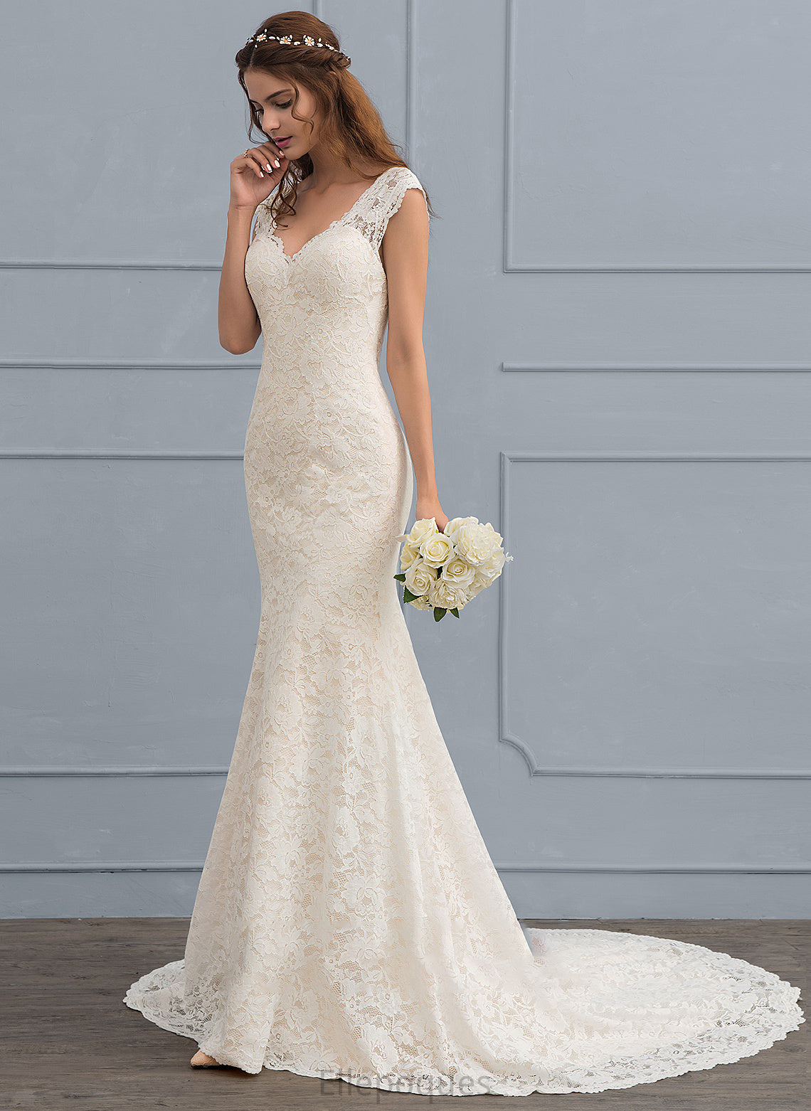 Wedding Janae Lace Wedding Dresses Trumpet/Mermaid Train V-neck Court Dress