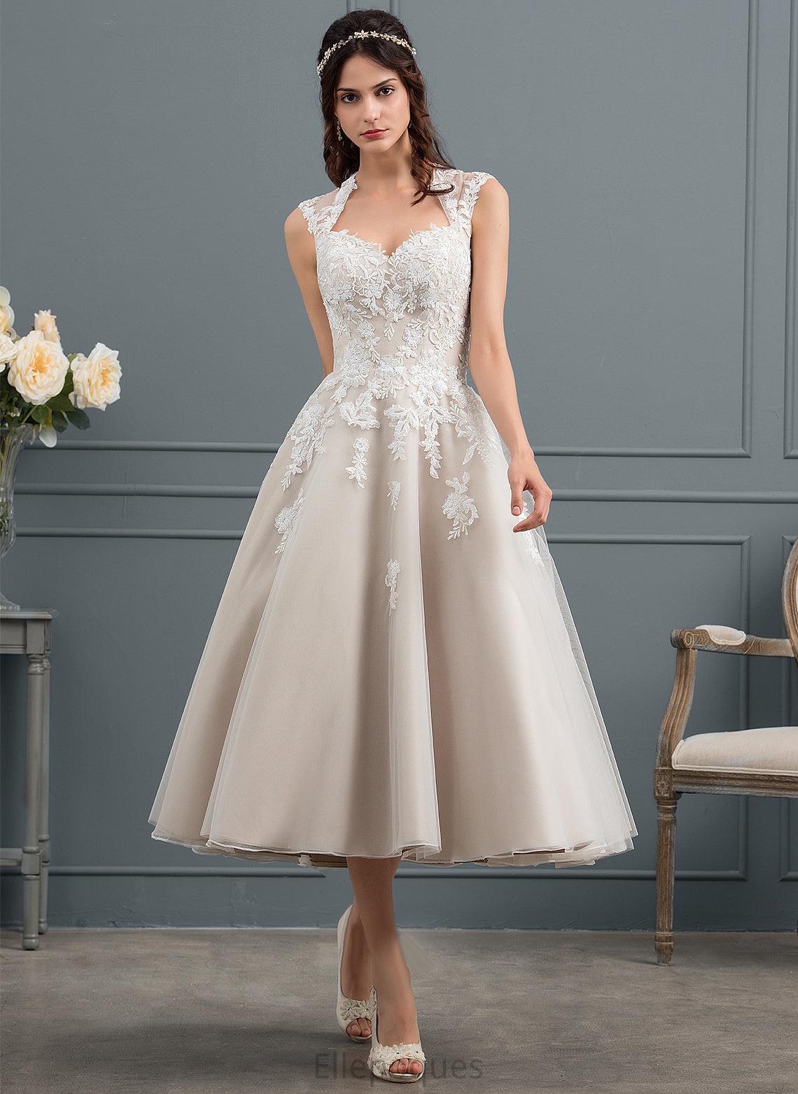 With Laci Lace Wedding Dresses Wedding Ball-Gown/Princess Dress Tea-Length Tulle Sweetheart Sequins