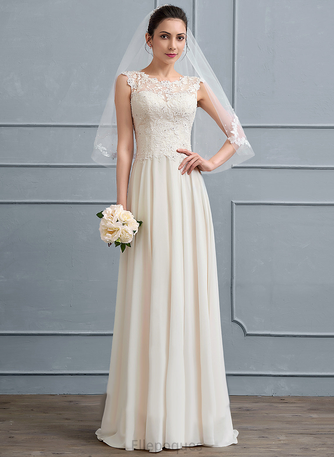 Dress With Sequins A-Line Floor-Length Wedding Lace Neck Scoop Beading Chiffon Julie Wedding Dresses