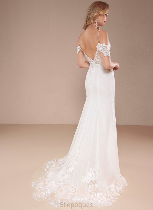 Wedding Chiffon Lace Train Sheila With Shoulder Cold Sequins Wedding Dresses Court Trumpet/Mermaid Dress