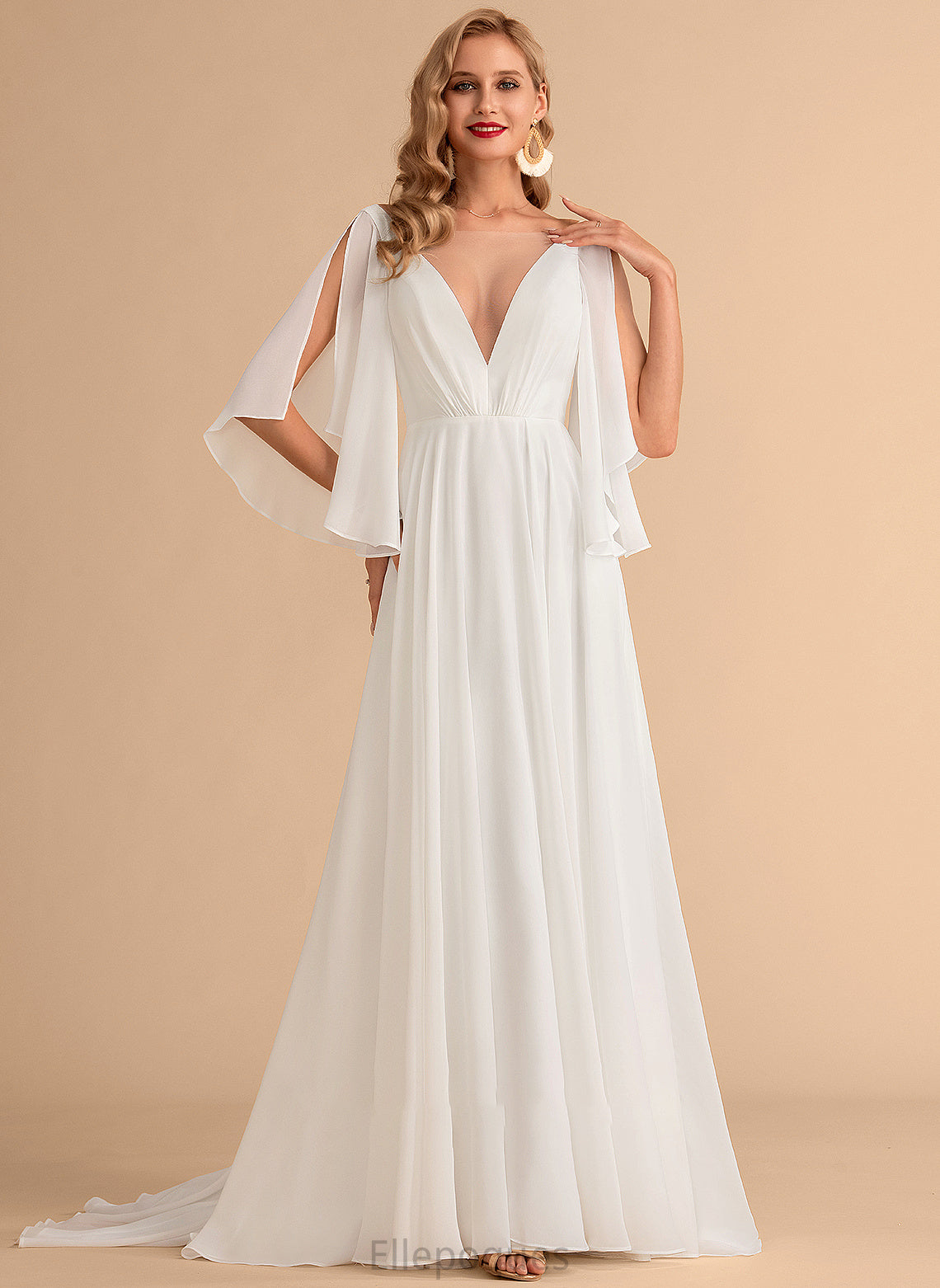 Chiffon V-neck A-Line Sweep Karla Wedding Dress Train Wedding Dresses