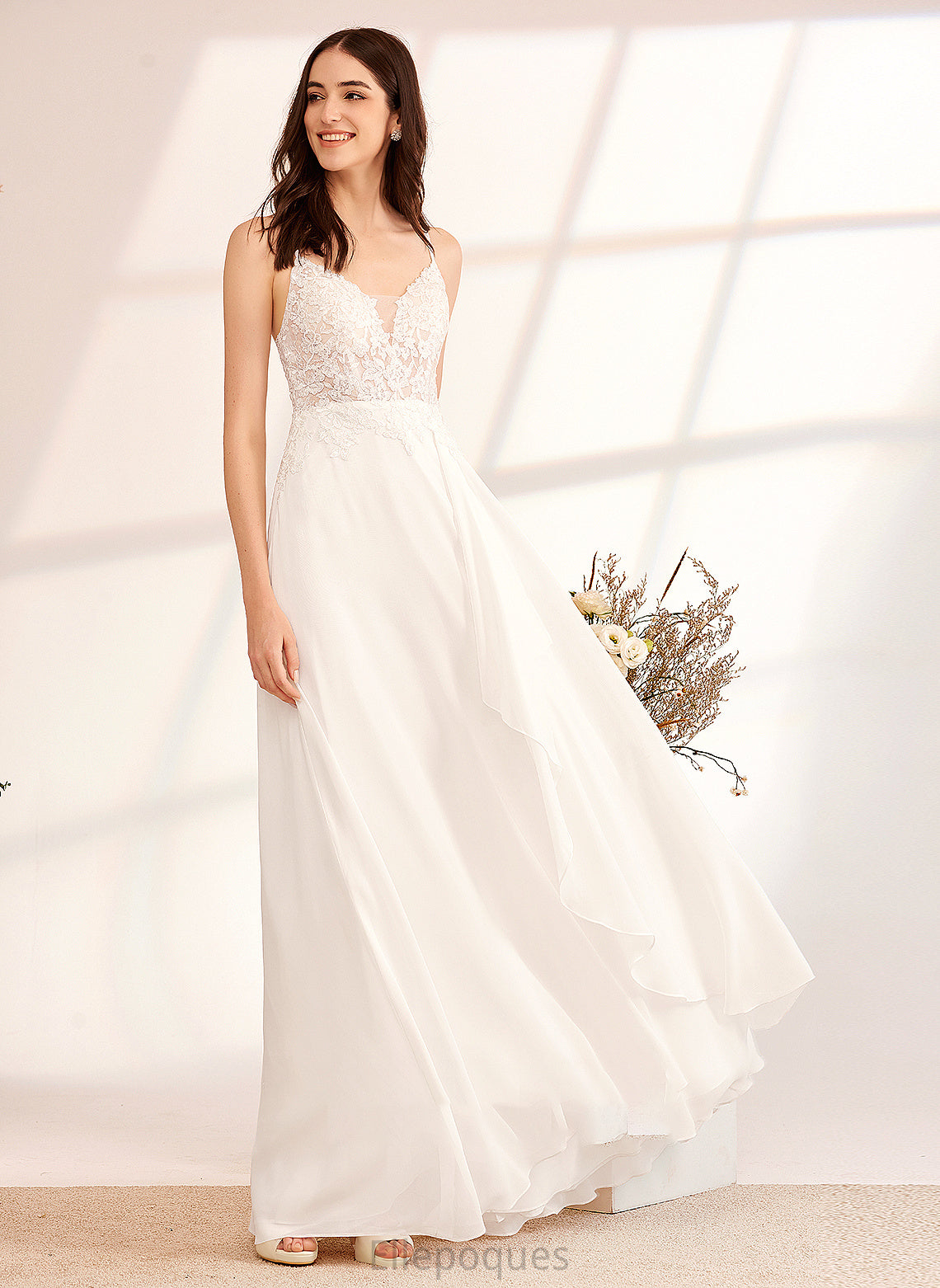 Quinn With Dress Wedding Dresses V-neck Sequins A-Line Wedding Floor-Length