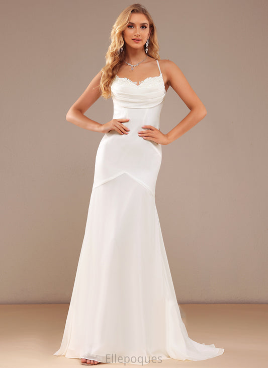 Trumpet/Mermaid Train Wedding Dress Chiffon Wedding Dresses Asia Sweep Lace V-neck