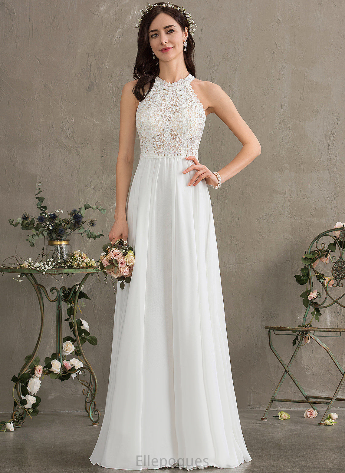 Floor-Length Alondra Lace Chiffon Wedding A-Line Wedding Dresses Dress