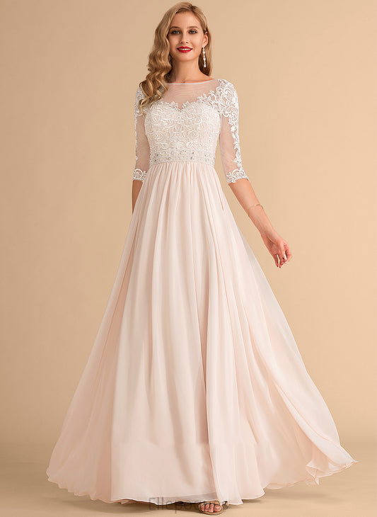 With Wedding Chiffon Lace Floor-Length Dress Sequins A-Line Wedding Dresses Illusion Ashly Beading