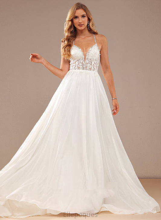 V-neck Lace Taryn Lace With Beading Sequins Dress Wedding A-Line Chiffon Train Sweep Wedding Dresses