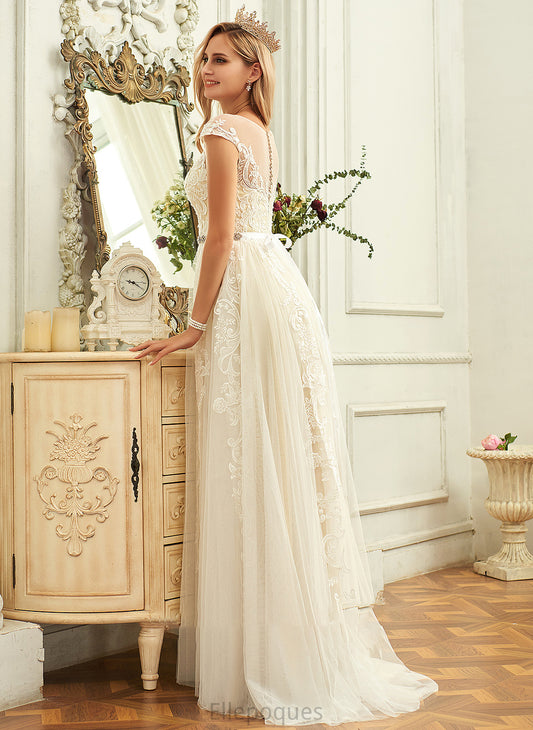 With Ruffle Jaliyah Lace Lace Dress Neck Sweep Train A-Line Tulle Wedding Wedding Dresses Scoop