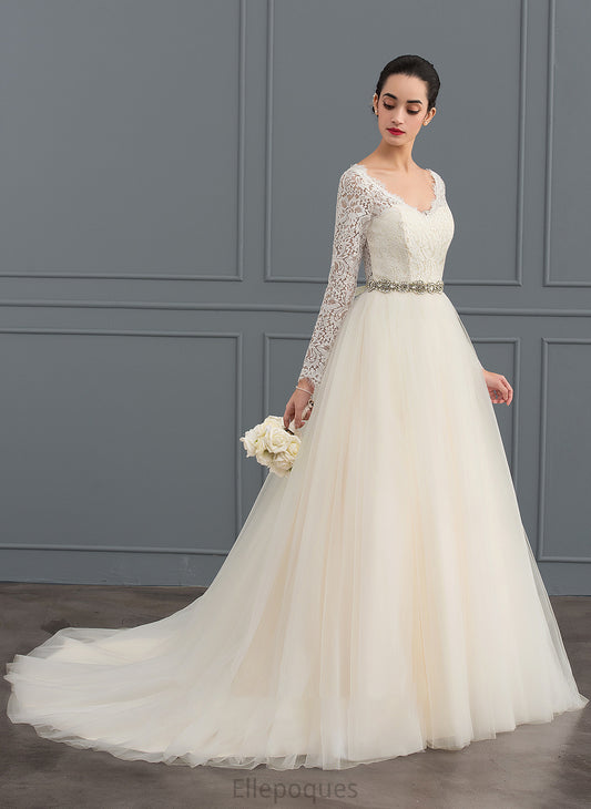 Wedding Dresses Wedding Ball-Gown/Princess Court Dress Tiana Tulle V-neck Train Lace