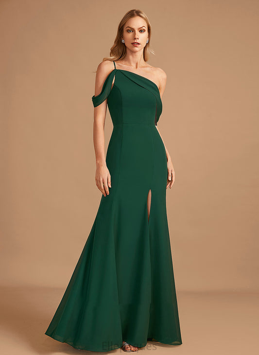 One-Shoulder Embellishment Silhouette Length Trumpet/Mermaid Fabric SplitFront Neckline Floor-Length Gabriella Natural Waist Spandex Bridesmaid Dresses