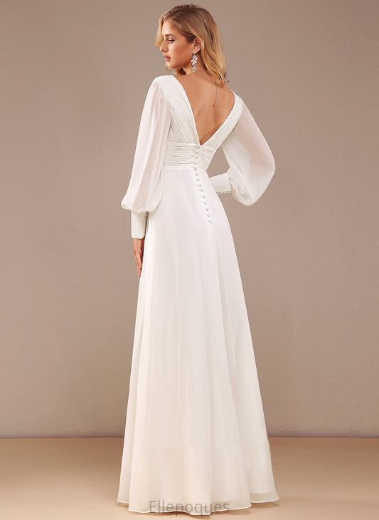 Wedding Wedding Dresses With Dress A-Line Floor-Length Chiffon Ruffle V-neck Helga