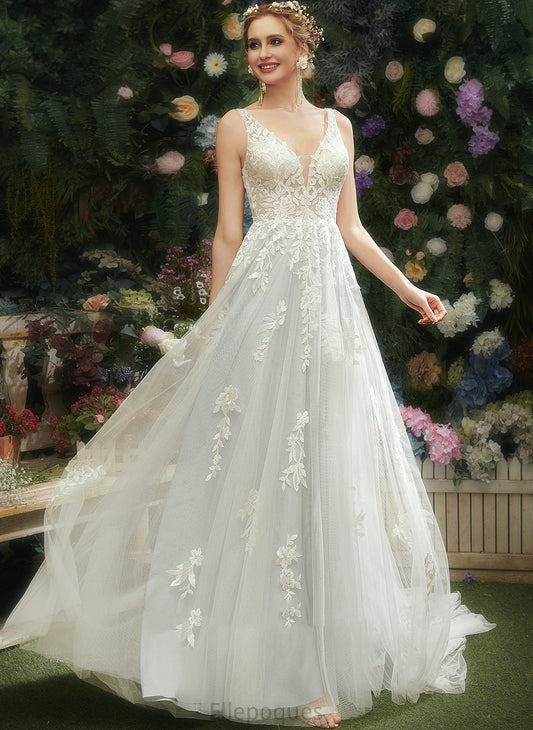 Dress Raven Lace With Train Wedding Dresses A-Line V-neck Wedding Court