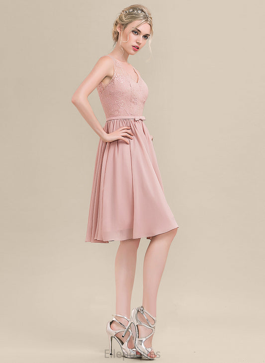 Lace A-Line Marisa Lace V-neck Homecoming Dresses With Dress Chiffon Bow(s) Homecoming Knee-Length