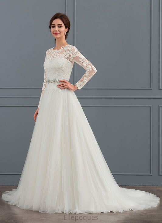 Dress Wedding Dresses Ball-Gown/Princess Neck Sweep Tulle Train Scoop Arielle Wedding