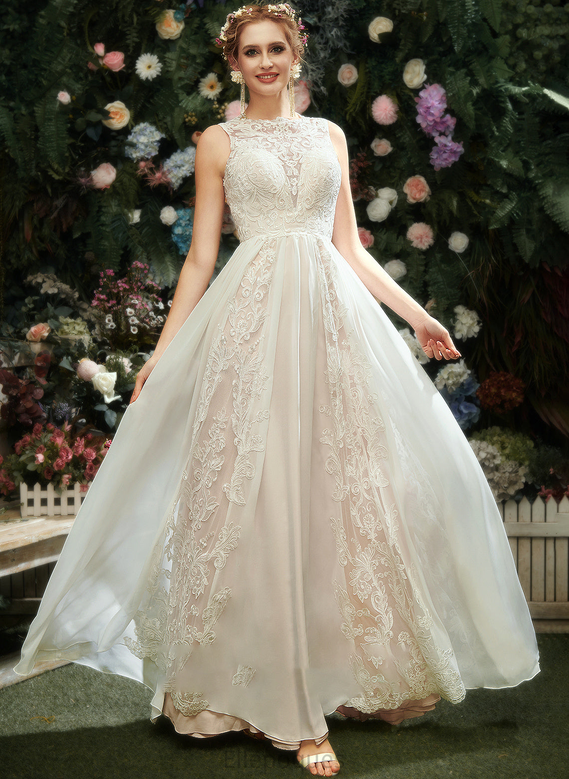 A-Line Dress With Scoop Wedding Wedding Dresses Neck Lace Floor-Length Laylah