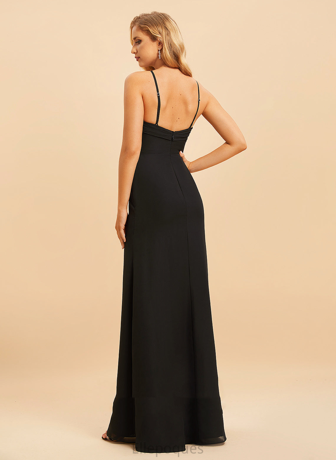 Floor-Length Silhouette Fabric Trumpet/Mermaid Neckline Straps Length HighNeck Belen Sleeveless V-Neck Natural Waist Bridesmaid Dresses