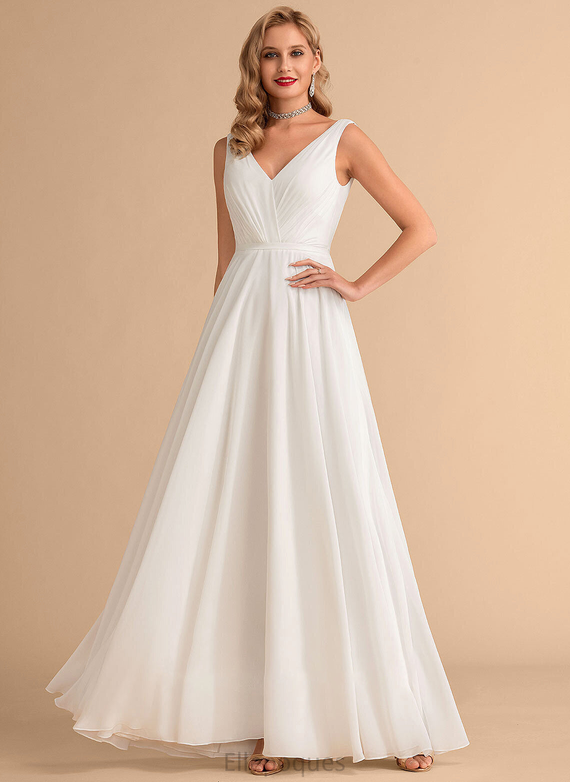 With Ruffle Elsa Floor-Length Wedding Dresses Dress A-Line Wedding Chiffon V-neck