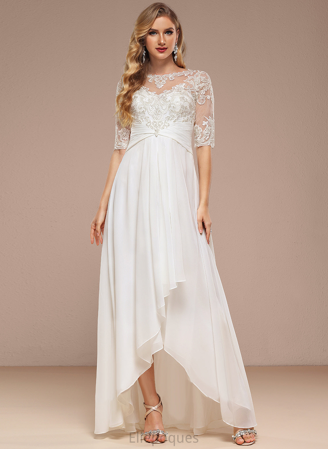 Wedding Asymmetrical Jessica Chiffon Dress Wedding Dresses Neck Boat A-Line Lace